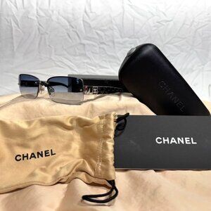Chanel Sunglasses 4130-B Black Rhinestone Logo Quilted